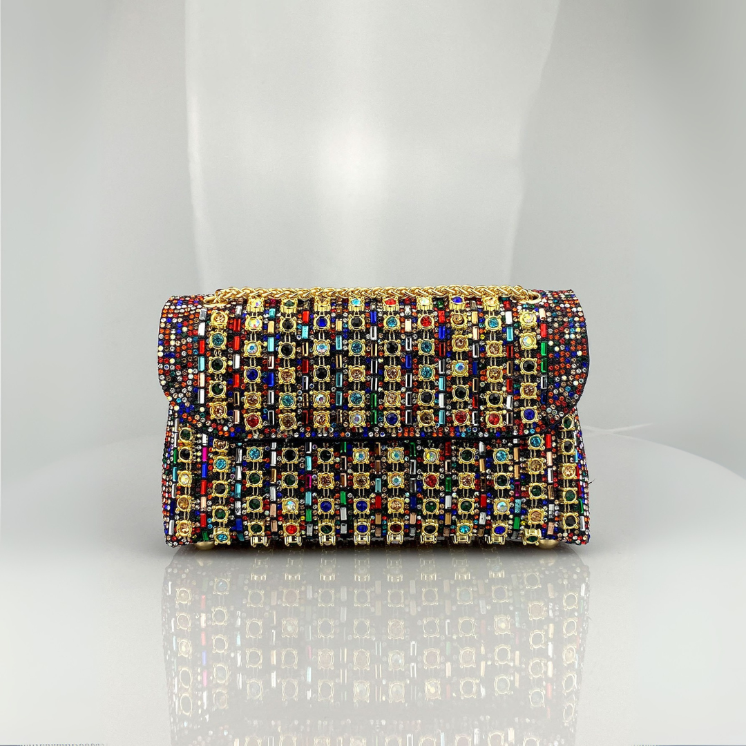Alba | Bolso de Hombro con Cadena Chic y Diamantes de Color